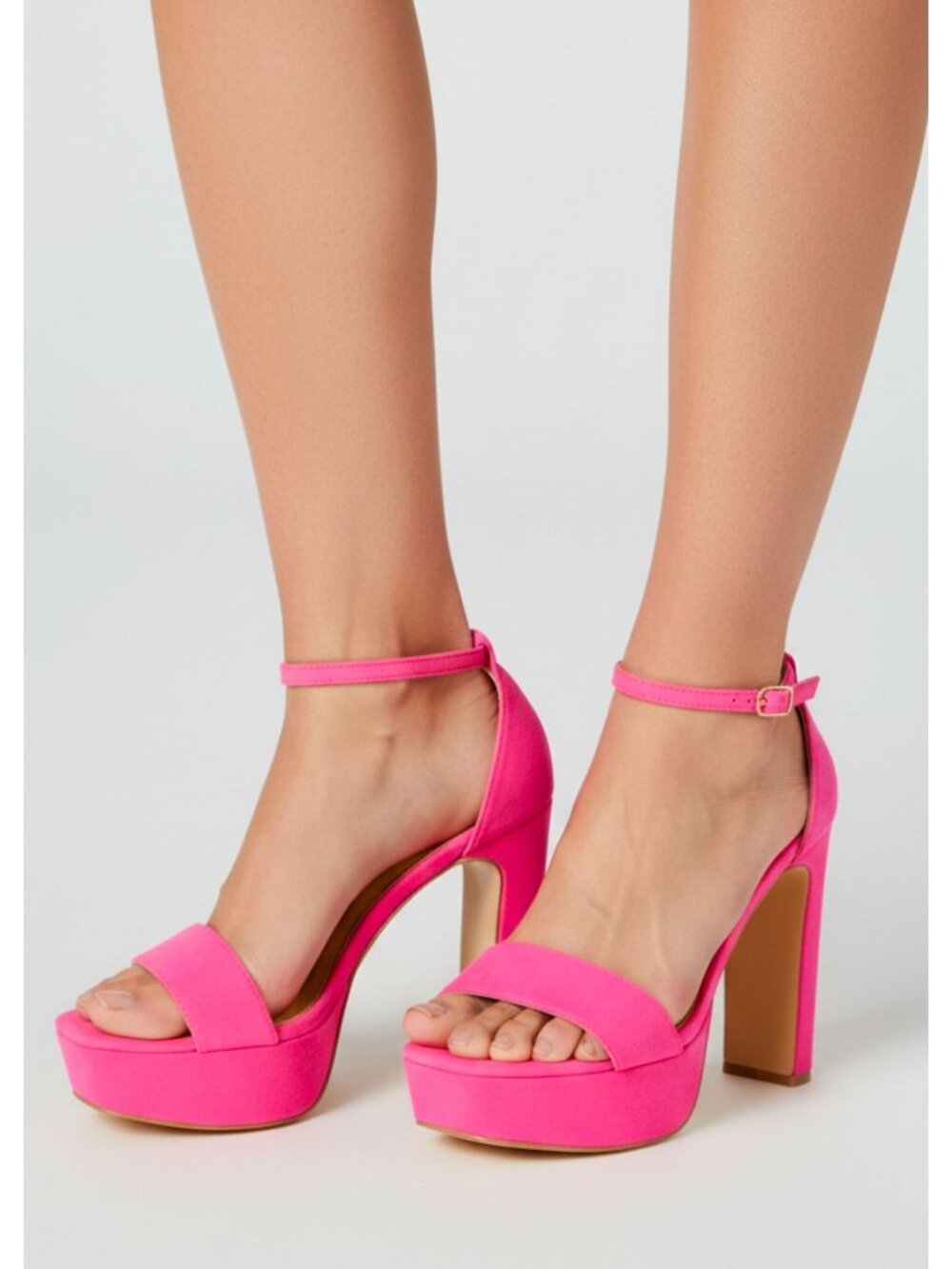 Fuchsia High Block Heel Platform Sandals With Adjustable Ankle Strap For Women
